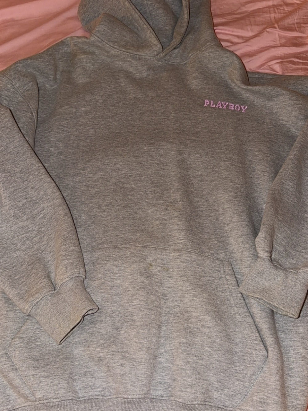 Missguided Grey Hoodie with Pink PLAYBOY Embroidery